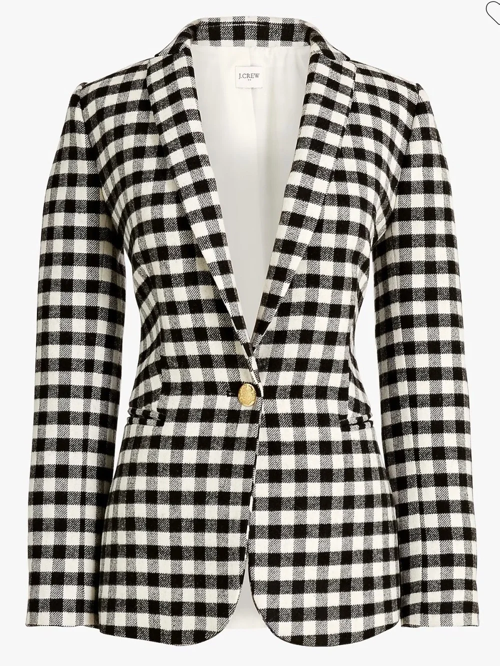 J. Crew Wool blend blazer one button buffalo check black white size 16 classic